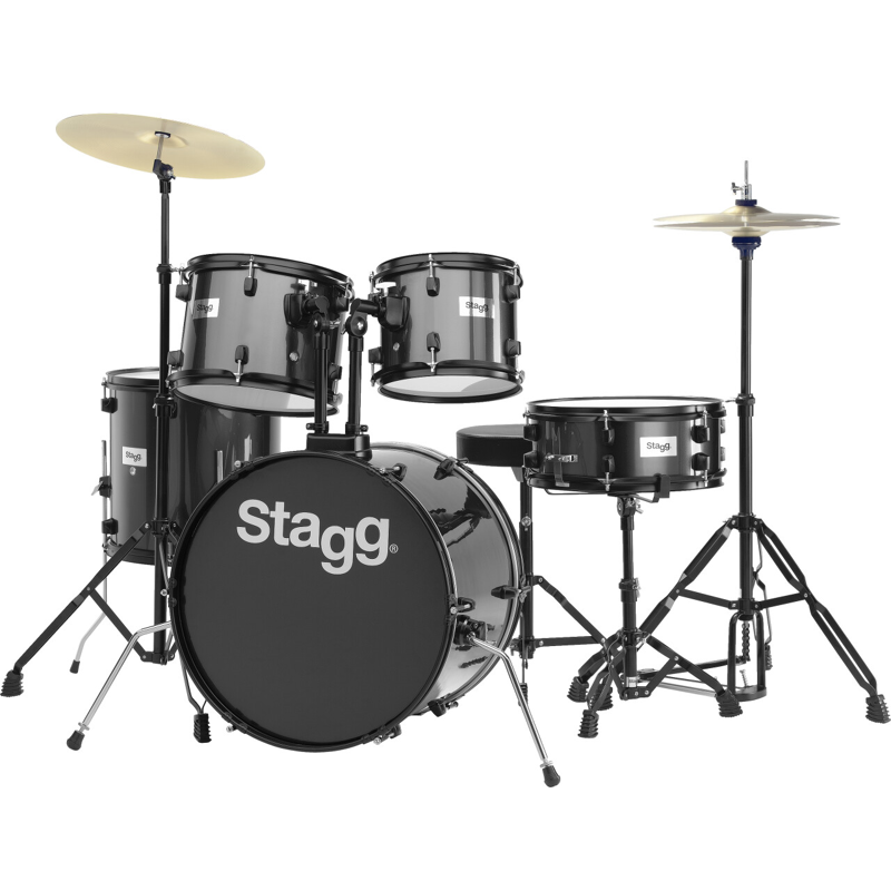 Picture of Stagg TIM122BK | 5 Piece Drum Kit with Cymbals & Throne (Black)