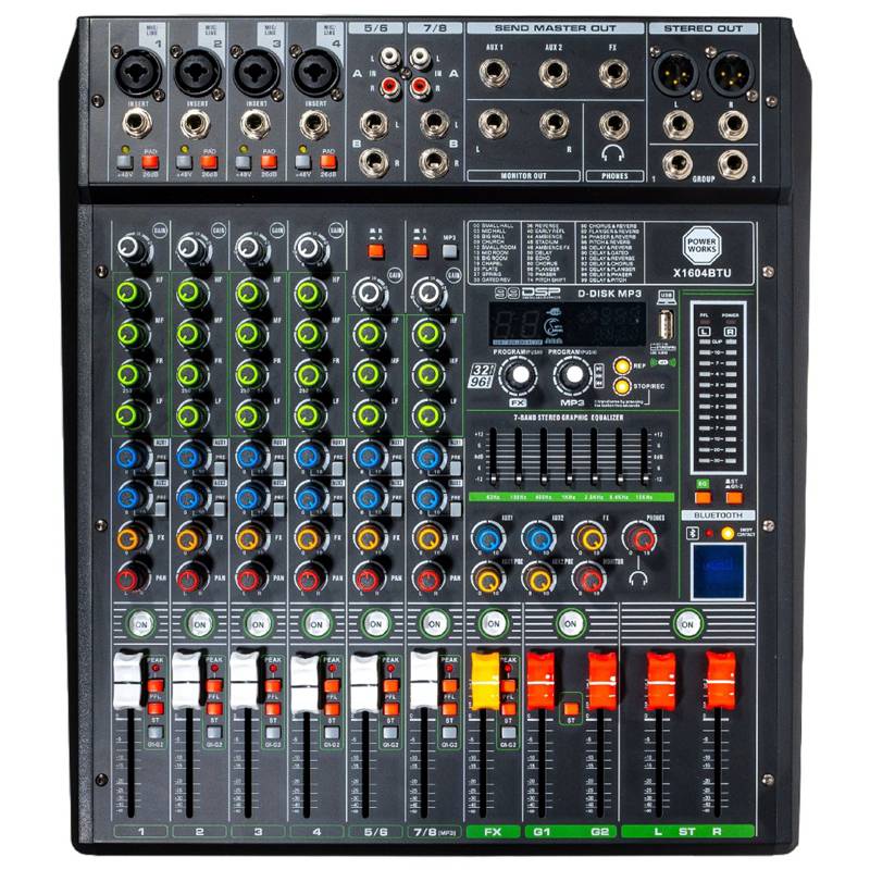 Power Works X1604BT-USB | 8-Channel Analogue Mixer