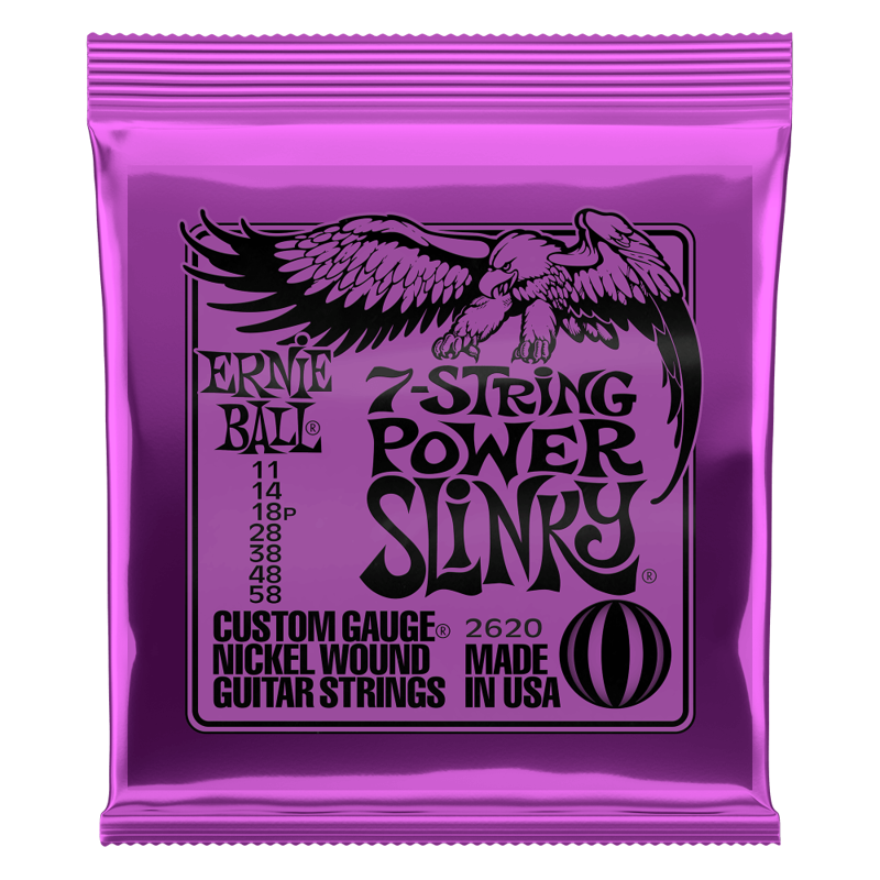 Ernie Ball 2620 | Power Slinky Nickel Wound 7 String Electric Guitar Strings (11-58)