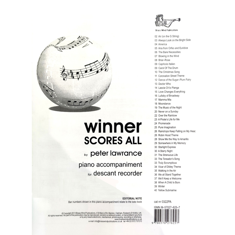 Winner Scores All | Descant Recorder (Piano Accompaniment)